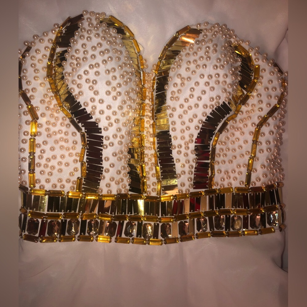 Gold sequined white dress